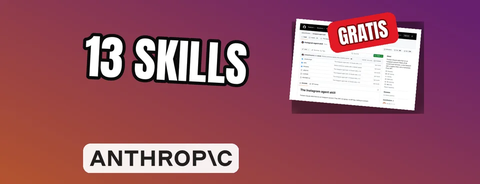 Ilustración editorial: 13 skills gratuitas para que Claude gestione tu Instagram (casi) solo