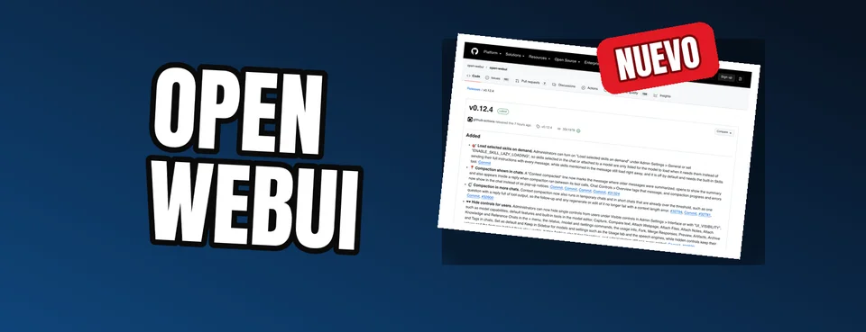 Ilustración editorial: Open WebUI 0.12.4: skills bajo demanda, compactación visible y más control para administradores
