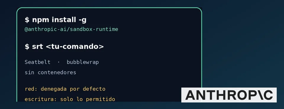 Ilustración editorial: Anthropic libera srt, el sandbox de Claude Code que protege comandos sin usar Docker ni máquinas virtuales