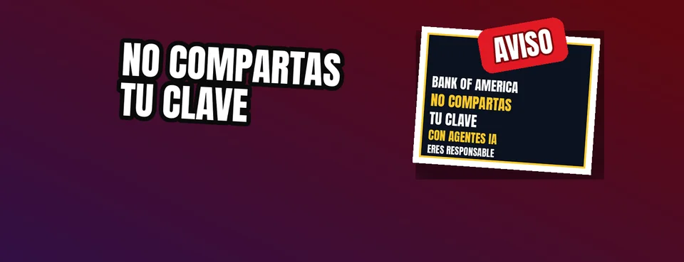 Ilustración editorial: Bank of America advierte sobre los riesgos de compartir contraseñas bancarias con agentes de IA