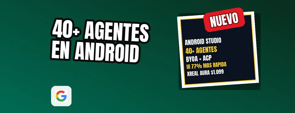 Ilustración editorial: Google abre Android Studio a más de 40 agentes de IA y presenta nuevas APIs de Gemini